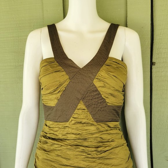 BCBG Max Azria Simsom Olive Taffeta Mini Dress 0 - Picture 2 of 4